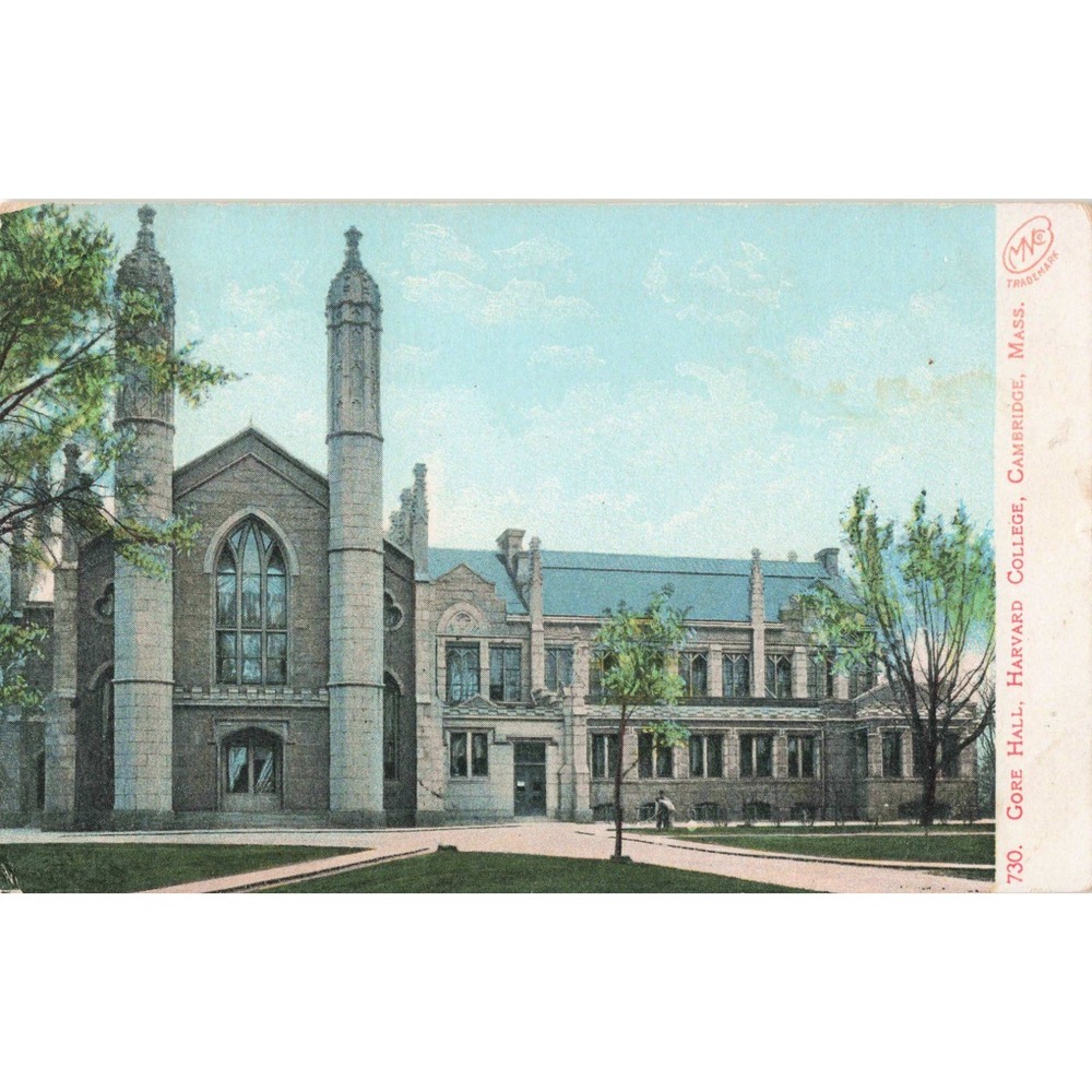 Vintage Gore Hall Harvard College Cambridge MA Postcard Metropolitan News Co - Picture 1 of 2